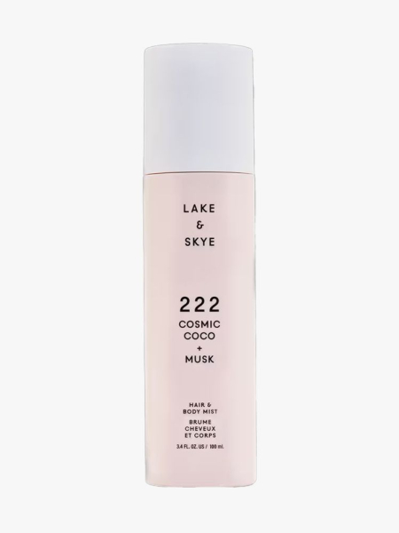 Lake & Skye 222 Cosmic Coco + Musk Hair & Body Mist in branded component on a light gray background